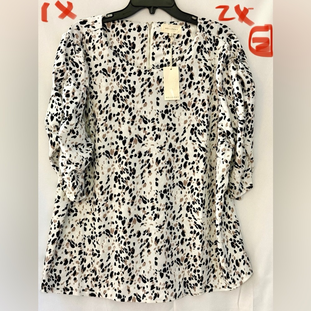 MELLODAY Black and Brown Patterned Blouse